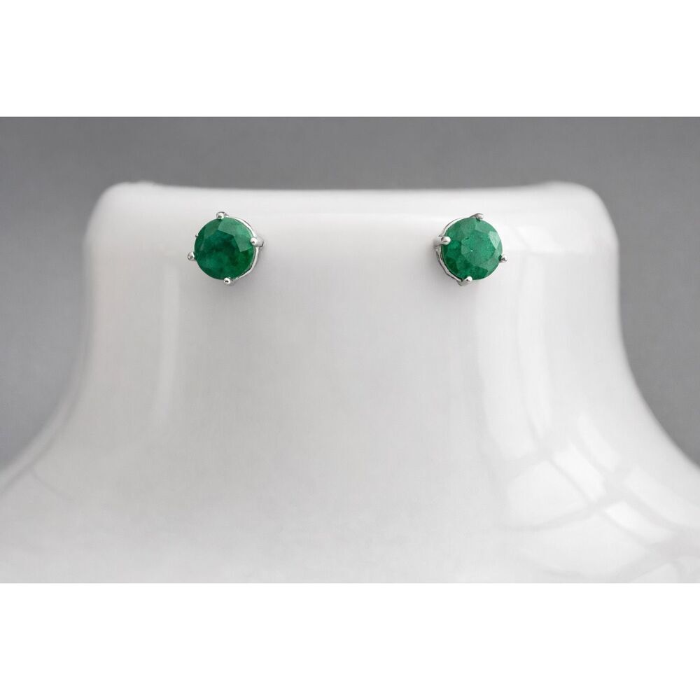 Natural 6mm Emerald Stud Earrings in 925 Sterling Silver Genuine Gemstones - Picture 5 of 5